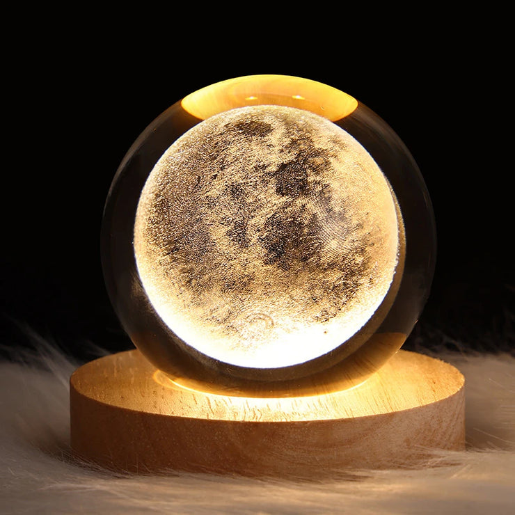 Crystal Ball LED Table Lamp USB 3D Moon Galaxy Night Light for Bedroom