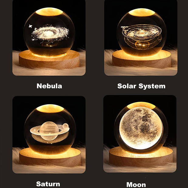 Crystal Ball LED Table Lamp USB 3D Moon Galaxy Night Light for Bedroom
