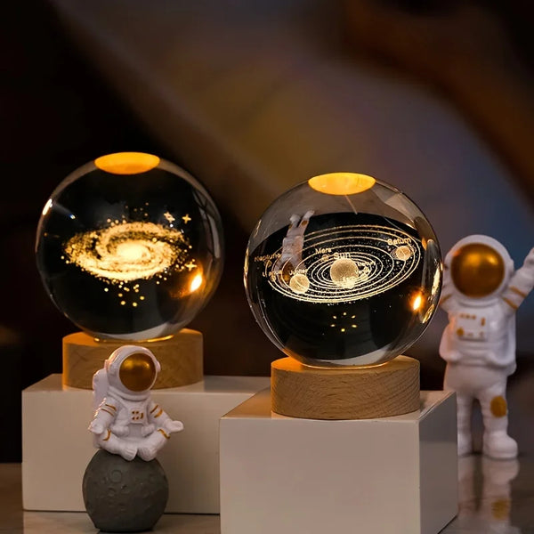 Crystal Ball LED Table Lamp USB 3D Moon Galaxy Night Light for Bedroom