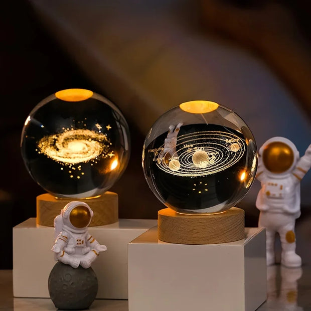Crystal Ball LED Table Lamp USB 3D Moon Galaxy Night Light for Bedroom