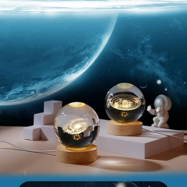 Crystal Ball LED Table Lamp USB 3D Moon Galaxy Night Light for Bedroom