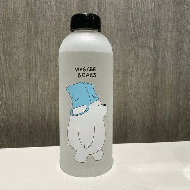 Cute Panda Bear Water Bottles 1000ml with Straw – Frosted Leak-Proof Cartoon Shaker Cup